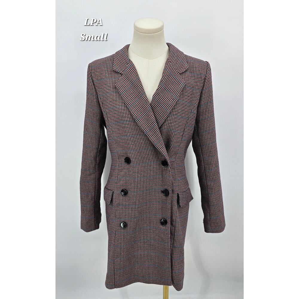 LPA Double Breasted Blazer‎ Dress Coat – Plaid Check – Small Dark Academia